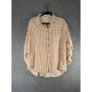 Jane &‎ Delancey Blouse Women XL Brown Striped Button Front Relaxed Preppy